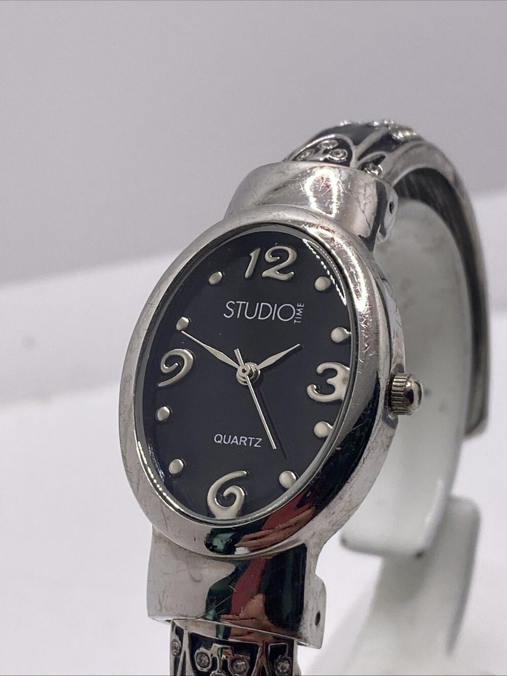 Studio Time Womens Silver Cuff Bangle Watch New Battery